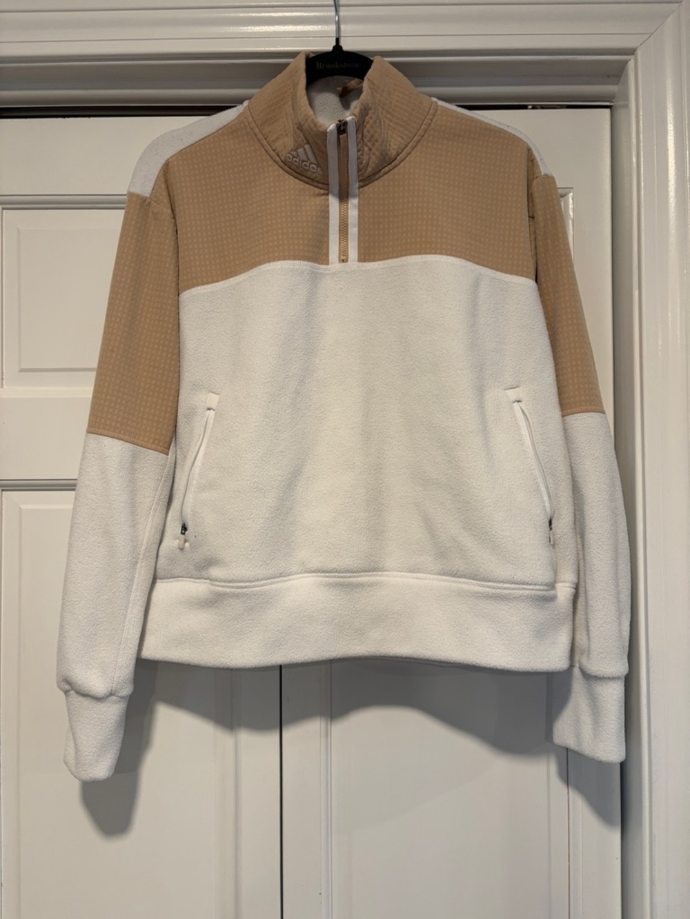 Adidas Women’s Half-Zip Fleece Pullover - White & Tan